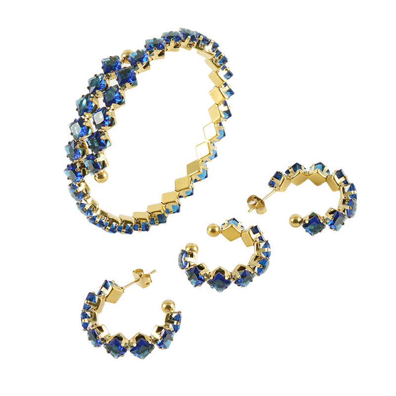 Conjunto de collar de anillos de acero inoxidable chapado en oro de joyería al por mayor